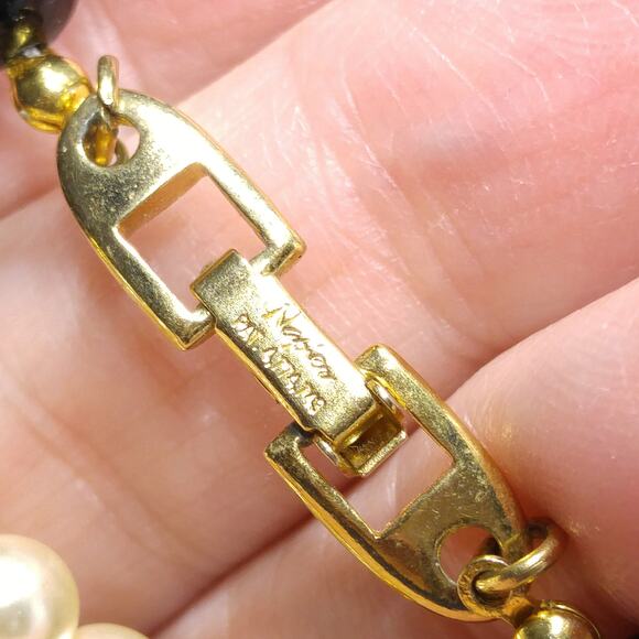 Vintage Napier Faux Pearl Black Bead Necklace, Twisted Strands, 1980, 31" - Picture 5 of 10